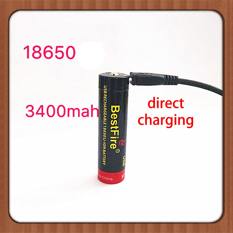 Bateria de lítio de carregamento direto USB BestFire 18650 original com placa de proteção de carregamento integrada 3400mAh 3,7V