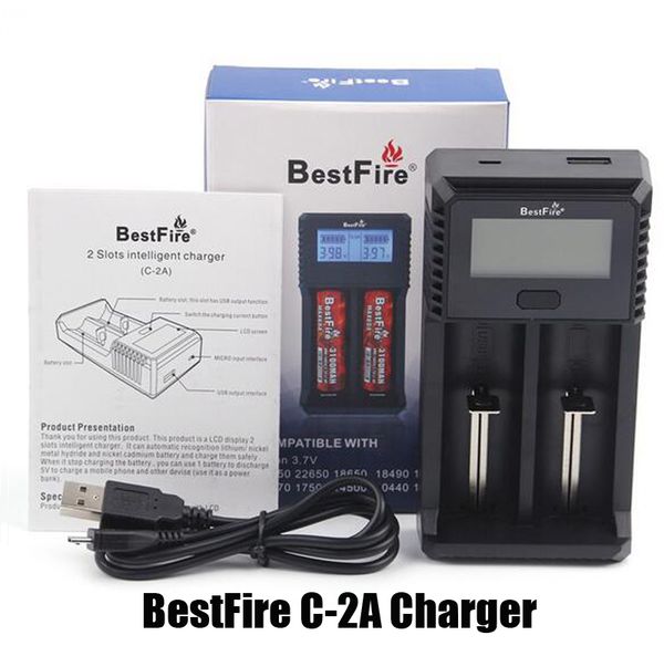 Chargeur USB d'origine BestFire Chargeurs intelligents LCD C 2A 2 emplacements pour 18650 26650 18350 22650 17500 14500 16340 Double batterie au lithium rechargeable rapide