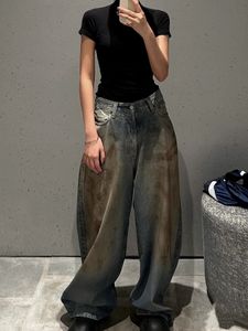 Originele zwarte jeans heren niche-stijl gewassen modder geverfde loszittende casual jeans broek met wijde pijpen
