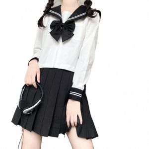 Original Negro Blanco Marina Feng Marinero Uniforme Equipo de estudiante Falda plisada Conjunto JK Uniforme Japonés Fi Uniforme escolar Mujeres U8KC #