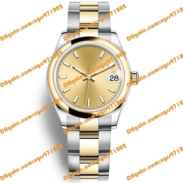 Boîte d'origine 2 Modèle Montre pour femme 31 mm Cadran doré brillant 278243 278241 278240 Asie 2813 Machine automatique m278243-0025 Verre saphir Bracelet en acier pour femme Montre à usage moyen