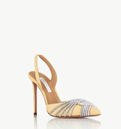 Originele doos Aquazz PVC ontwerpers dames Gatsby Sling gele sandaal hakken crysta gesp partij trouwjurk schoenen hak sexy achterkant lederen sandaal 35-43