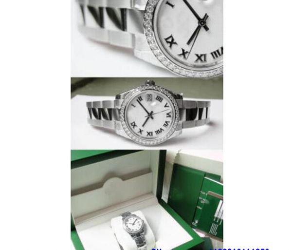 Certificat de boîte d'origine décontracté montres modernes montres unisexes 178384 taille moyenne en acier or 46 diamant lunette blanc romain
