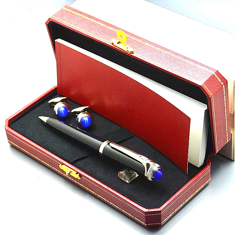 Chariots de stylo de cadeau de Noël de luxe Branding Stylo à bille en métal Les stylos à bille d'écriture de bureau peuvent sélectionner avec des boutons de manchette de chemise d'homme et un emballage de boîte d'origine