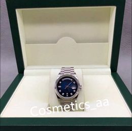 Originele doos Papier Waterdicht horloge 128239 128235 36 mm blauwe wijzerplaat Kalender Mechanisch Automatisch Zilver roestvrijstalen armband Saffier Luxe herenhorloges