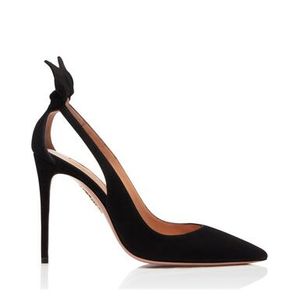 Originele Doos Schoenen Aquazzura Deneuve Pomp 105 Bow Pump Buttery Suède Puntschoen Teen Side Cutouts Lederen Luxe Luxe Topkwaliteit Schoenen