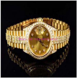 Boîte originale Top qualité excellente dames 27MM dernière montre en diamant en or jaune 18 carats montre automatique montres