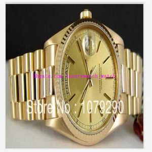 Caja original Relojes de lujo de alta calidad 118238 18238 Esfera amarilla 36 mm Correa de acero inoxidable Relojes automáticos para hombres 253D