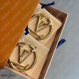 Originele doos met ontwerper Hoop Earrings Letters Branded Gold Women Earstuds Ladi