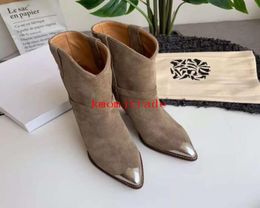 Originele doos vrouw designer schoenen Isabel Paris Runway Marant Lamsy lederen laarzen Old West puntige stalen teen hiel ornament laarzen360594444