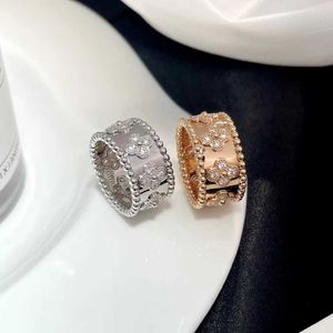 Origineel merk 925 Sterling Silver van caleidoscoop paar ring vrouwelijk 18k goud smalle editie vier blad gras vol diamanten wijs vinger handstuk met logo