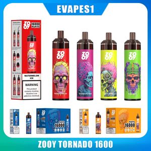 Marque originale jetable Puff 16k Zooy Tornado 16000 Puffs Electronic Cigarette Disposable Vape 26ml 600mAh Mesh Coil LED Running Lamp Rechargeable 10 saveurs