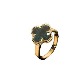 Originele merk Hoge versie Van vier bladgrasring V Gold Plated 18 K met diamanten natuurlijke witte fritillaria rode jade enkele bloem vrouwelijk met logo