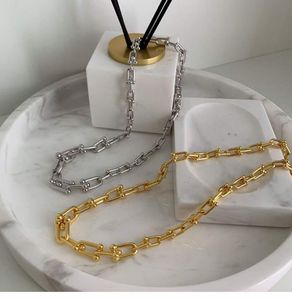 Origineel merklogo graveren ontwerper meisjes jongens U-keten choker ketting armband elegante vrouwen mannen liefde 18K rosé goud zilver dikke TF partij sieraden set 45cm ketting