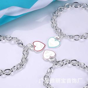 Bracelet en forme de cœur de pêche pour femme, marque originale, TFF, même anneau d'œuf, chaîne épaisse, étiquette en forme de personnage CNC, bijoux de couple
