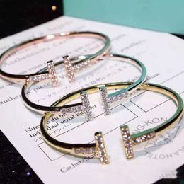 Marque originale Micro diamant perceuse double T bracelet ouvert femme main vibrato tiktok anneau bijoux accessoires cercle