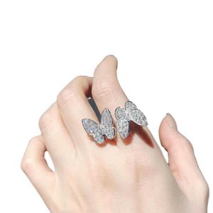 Origineel gloednieuwe Van V Gold Double Butterfly Ring ingelegd met zirkoon gaas rode opening verstelbare wijsvinger met logo