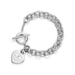 Marque originale TFF 925 argent sterling épaisse de chaîne de coeur en forme de coeur en forme de boucle ot braceletiftiffay Love Style Bijoux Bracelet Live Broadcast avec logo