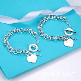 TFF – Bracelet de couple en or rose, marque originale, clé d'amour, cœur, sceau en acier CNC, étiquette suspendue, anneau d'œuf, chaîne épaisse
