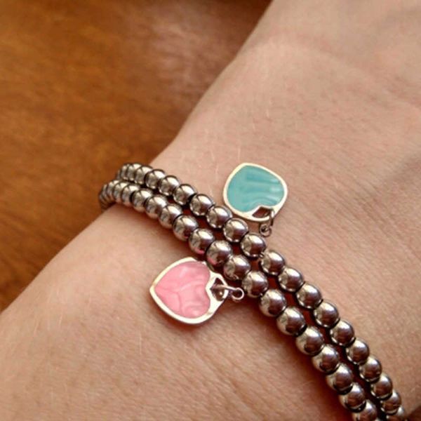 TFF – bracelet en titane et acier pour femmes, marque originale, perle en forme de cœur de pêche, bijoux en acier inoxydable, à la mode, solide, filet à main rouge bleu