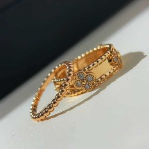 Brand V Gold Gold de alta calidad Van Kaleidoscope Anillo de edición estrecha Pareja para hombres y mujeres Joyas de mano de trébol de 18k