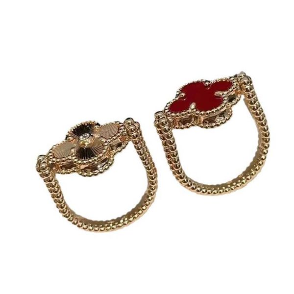 Brand Van Van High Board Clover Double face fleur Agate Red Agate Laser pour femmes 18k Rose Gold Flipplip avec Logo