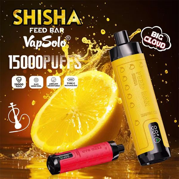 Marque d'origine Vap Solo Feed Bar Shisha 15000 Puffs Crystal Vape 15k 12k 10K Vaporisateur jetable 650 mAh Batterie rechargeable 22 ml Cigarettes E-cigarettes POD