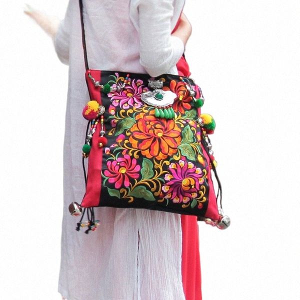 Bolso de mujer de marca original, bolsos de lona bordados bohemios, estilo étnico, bolso de hombro, bolsos para mujer m21t #