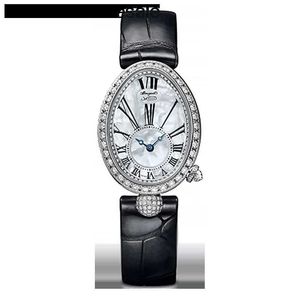Origineel merk 1to1 logo breguatt horloges luxe hoogwaardige lederen ontwerper Napels Queen 18K platina diamant automatisch mechanisch horloge dames 892