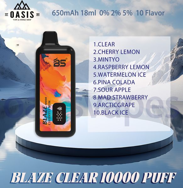 Original Breze Stiik BLAZE BS 10000 Puff Jetable E Cigarette Vaper Bar 10k Puff Batterie Puissance LED Rechargeable 650mAh 18ml 10 Saveurs