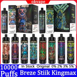 Original Breze Stiik Kingmax 10000 bouffées de cigarettes électroniques Vape bouffée jetable 10k 0% 1% 20ML Pod Mesh Coil 850mah batterie stylo rechargeable