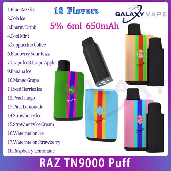 Réservoir original Breze Stiik 2000 bouffées de cigarettes jetables Vape Pen Ecigs Pod remplaçable 6 ml 18 saveurs 650 mAh Batterie 2% 5% Vaporisateur Vaporisateur