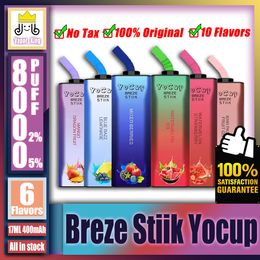 Original Breze Stiik Yocup 8000 8K Puff 8000 8K Cigarrillos electrónicos recargables 2% / 5% Bobina de malla Pluma vape desechable con batería de 600 mAh 17 ml VS BS6500 7500 8500