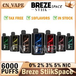 Originale Breze StiikSpace 6000 soffi Penna vape usa e getta 6k soffio vape tornado 0% 2% 3% 5% Livello Cartucce preriempite da 13 ml pod 1500 mah batteria non ricaricabile 10 gusti