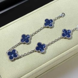 Original por diseñador vendiendo accesorios Van 925 plateado azul Peter Stone Five Flower Bracelet Joya de trébol