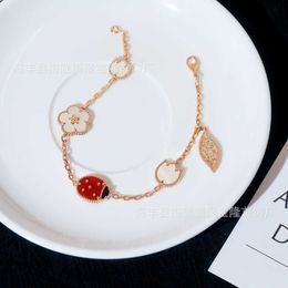 Origineel door ontwerper Van High Version Seven Star Ladybug Five Flower Bracelet Rose Gold dubbelzijds Fritillaria Red Jade Marrow Lucky Female Sieraden