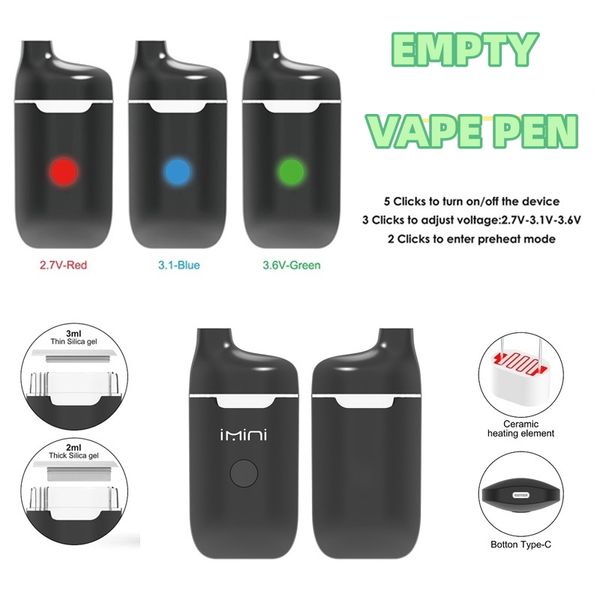 Boîte de vape jetable C16 Original Dispositif de recharge USB 2 ml 3 ml Vaporisateur d'huile vide noire 280mAh Bobine en céramique Tension réglable Direct Factory Support OEM ODM Prise en charge