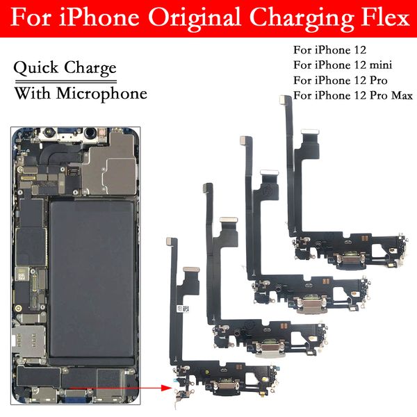 Port de charge d'origine Flex pour iPhone 12 Pro Max Mini 12mini USB Charger Port Port Connecteur Flex Cable avec carte IC