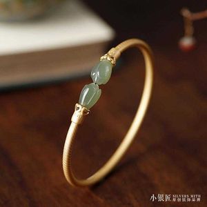 Originele bedelarmbanden S Sterling Sier Bracelet for Women Hetian Jade Ancient Gold Orchid Retro Opening Chinese stijl Bracelethkd2306 Terling Ier Tyle HKD2306