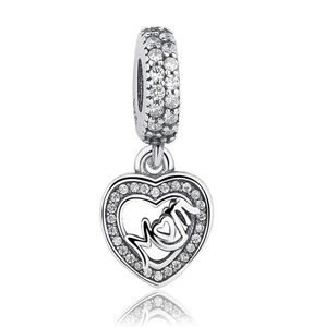 Charmes d'origine maman Love Sangle Charms 925 Ale Silver Silver Loose Beads Bijoux DIY POUR COLLE DE TIF