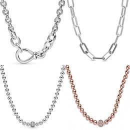 Original Chunky Infinity Knot Beads Sliding Me Link Collar de cadena de serpiente para la moda 925 Sterling Silver Bead Charm DIY Joyería Q0255h