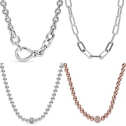 Original Chunky Infinity Knot Beads Sliding Me Link Collar de cadena de serpiente para la moda 925 Sterling Silver Bead Charm DIY Joyería Q0287I