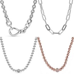 Original Chunky Infinity Knot Beads Sliding Me Link Collar de cadena de serpiente para la moda 925 Sterling Silver Bead Charm DIY Joyería Q0317i