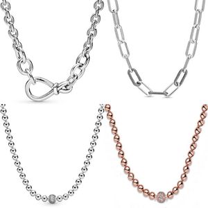 Original Chunky Infinity Noeud Perles Coulissant Moi Lien Serpent Chaîne Collier Pour La Mode 925 En Argent Sterling Perle Charme Bijoux À Bricoler Soi-Même Q0238C