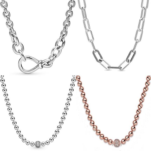 Original Chunky Infinity Knot Beads Sliding Me Link Collar de cadena de serpiente para la moda 925 Sterling Silver Bead Charm DIY Joyería Q0287I
