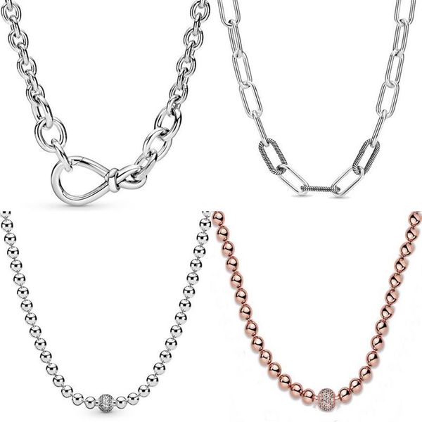 Original gros noeud infini perles coulissant moi lien serpent chaîne collier pour la mode 925 en argent Sterling perle charme bricolage Jewelry266B