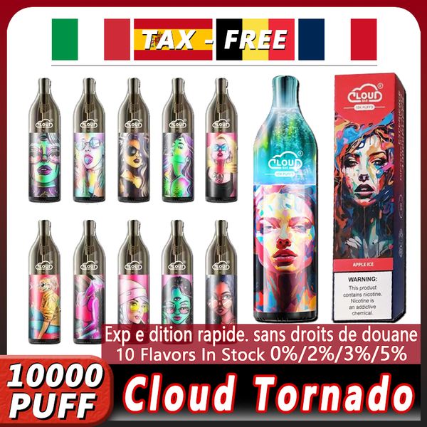 Cloudbar Tornado Puff 10000 Puffs E-cigarette jetable Concentration 10k 0% 2% 3% 5% Contenu de fumée 18 ml Batterie 850mAh Bobine de maillage de la gousse REFILL