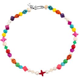 Collar de calavera turquesa de Color Original, pulsera de Hip-Hop, cuentas iguales para hombres y mujeres, cadena de clavícula cruzada de amor