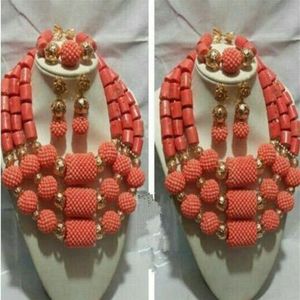 Cuentas de Coral originales, conjuntos de joyería africana de boda nigeriana, conjunto de collar llamativo audaz grueso CNR693 C18122701225J