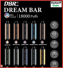 Originele DBR Dream Bar 18000 Puff E-Shisha Digital Disposable Vapes DTL Device Pro Max 18K E Sigaret Desechable Vape met batterijvloeistofindicator versus Al Fakher